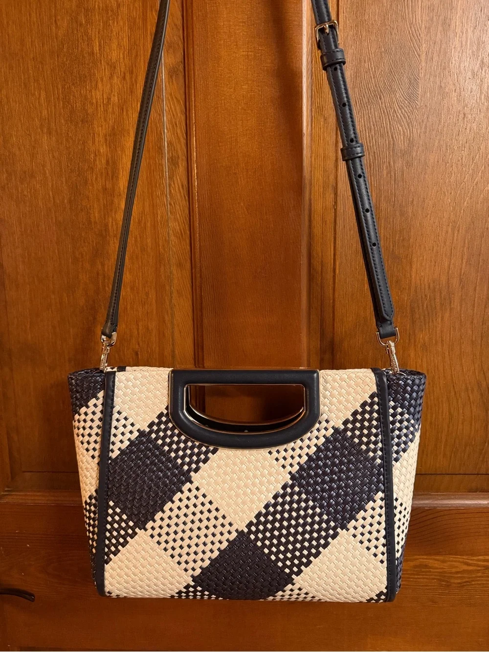 kate spade ‘Alexia’ Navy & Cream Raffia Clutch Convertible Crossbody Bag NWOT